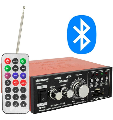 Amplificador Receiver 60w Bluetooth Para Som Ambiente Rc02