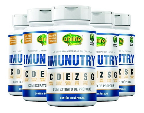 Kit 5 Imunutry Minerais+vitaminas C+d+e Unilife 60 Cápsulas