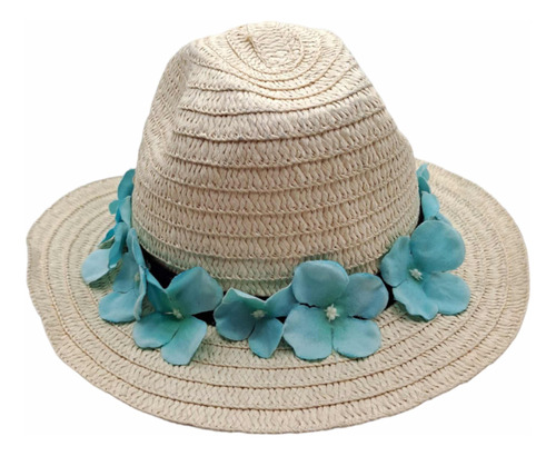 Sombrero Playa Mujer Flores Azules