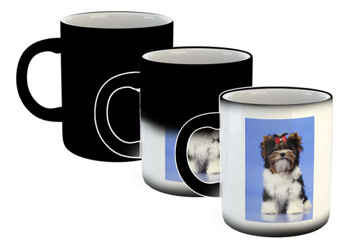 Taza Magica Perros 3 Cachorro Blanco Negro Tierno