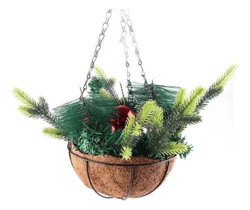Cesta Colgante De Navidad Artificial Decorada Con Madera De
