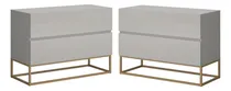 Comprar Jogo 2 Mesas De Cabeceira Off White Pé Dourad 2 Gavetas 60cm
