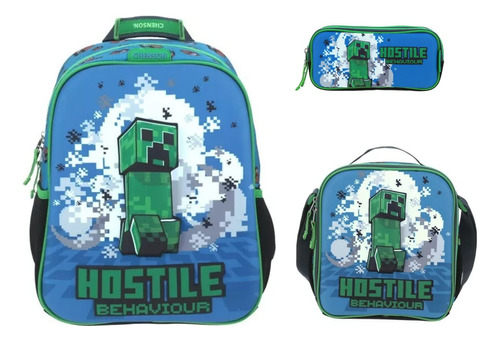 Kit De Mochila Lonchera Y Lapicera Minecraft Kinder Vs2134