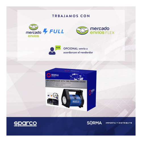 Imagen 6 de 9 de Compresor Aire Sparco C/medidor De Presión Y Linterna Led.