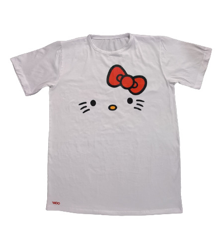 Franela Hello Kitty Lazo Rojo  Minimalista Unisex 