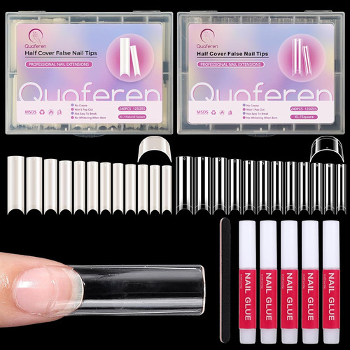 480 Puntas De Uñas Y Pegamento Extra Largos En Forma De C, 2