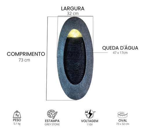 Fonte Da Água Cascata Decorativa Moderna Grande Parede Led Cor Cinza