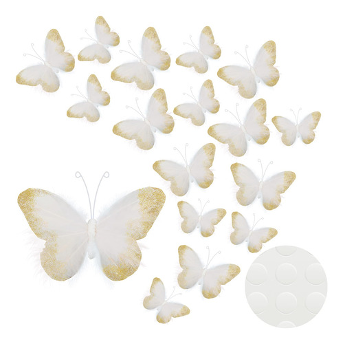 16 Calcomanas De Pared De Mariposa 3d De Plumas Con Purpurin