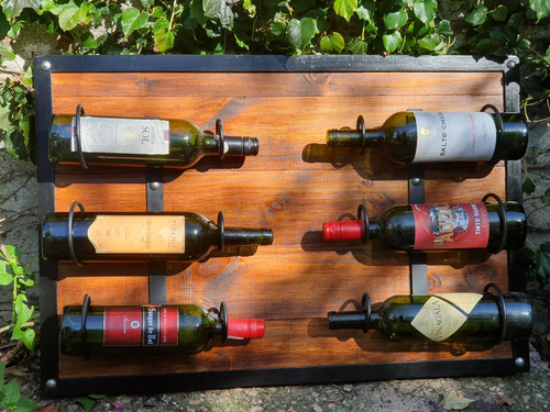 Botellero De Pared En Hierro Y Madera