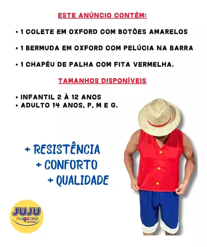 Fantasia Luffy C/ Chapel One Piece Traje Infantil P M G