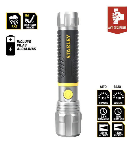 Linterna Led Mano Stanley 65389 350lm 280m Alum Ipx4 2xd2 Color De La Linterna Gris/negro Color De La Luz Blanco