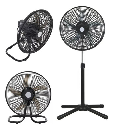 Ventilador Pedestal Giratorio 3 En 1 Ajustable 5 Aspas 18 48 Cm 50 Hz / 60 Hz Negro Transparente Polipropileno 5
