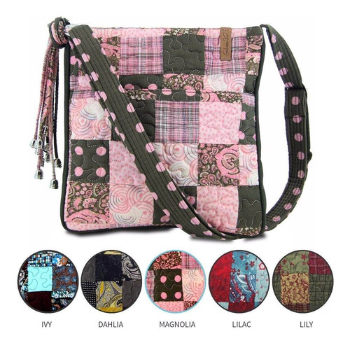 Bolsa Feminina Transversal Judy Em Patchwork Giulianna Fiori Cor Rosa-Marrom