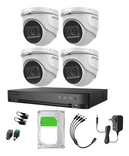 Hikvision Kit De 4 Cámaras De Seguridad Metálicas Eyeball Turbohd 4k 8mp Exterior Ip67 + + Dvr 8mp 4 Canales Turbohd + 4 Canales Ip + 1tb Hdd Modelo Ids2ce76u0t-plus-sc+1tb