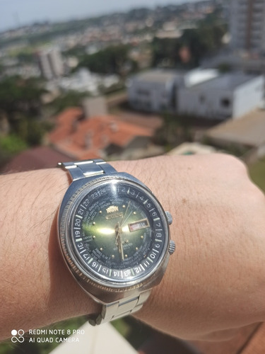 Vintage Orient 3 Chaves Horário Mundial Worlddiver Verde Rev