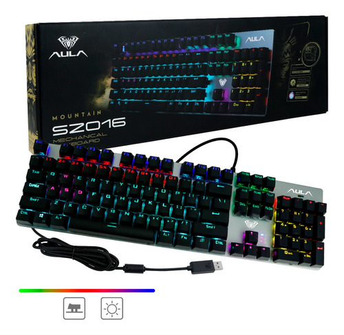 Teclado Mecanico Gamer Rgb Aula S2016 Qwerty Alambrico Switch Azul