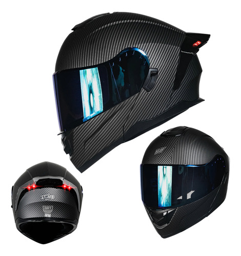 Casco Moto Kov Zero Carbon Luz Led Abatible Dot