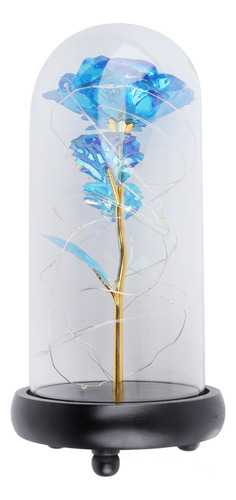 Rosa Azul En Cúpula De Cristal Con Luces Led Regalo De