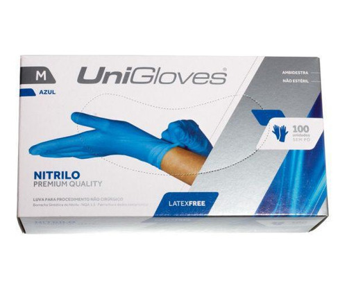 Luva Nitrilo Unigloves Blue Ep Caixa 100 Unidades