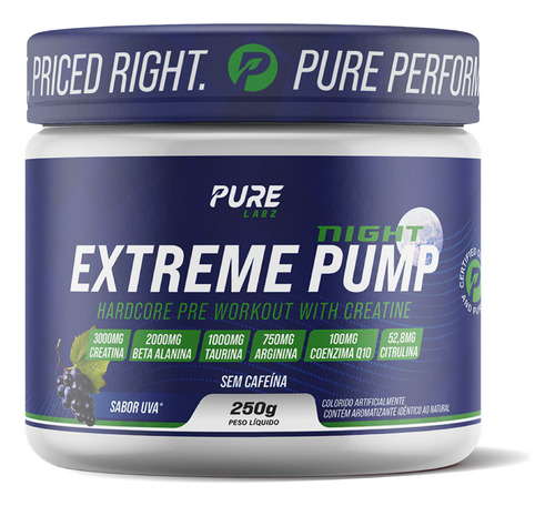 Pré Treino Extreme Pump Night S/ Cafeína 250g Pure Labz