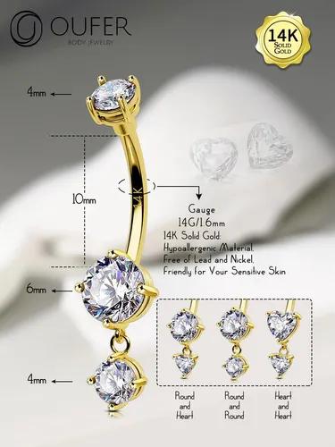 Anillos De Oro Macizo Para Ombligo En Estilo Corazon