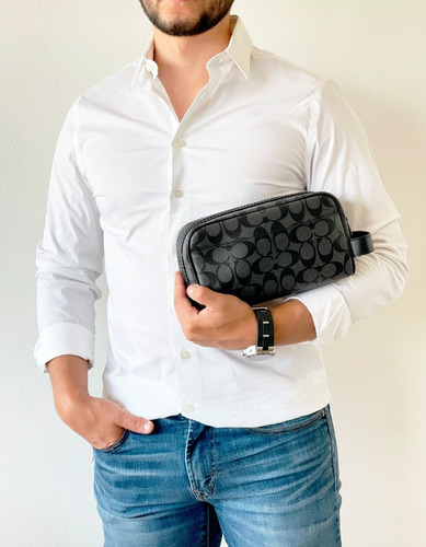 Sobaquera Neceser Coach Para Caballero De Piel Color Gris Oscuro