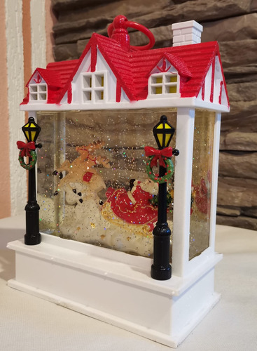 Lampara Casa Navideña Musical Cable Usb Con Santa Y Trineo