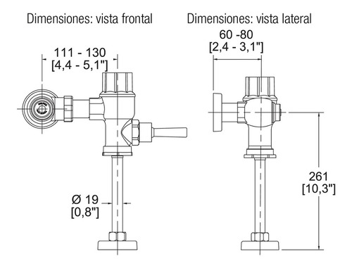 Fluxómetro Mingitorio Mod-185-19mm 3l/m 1.0kg Cm Helvex