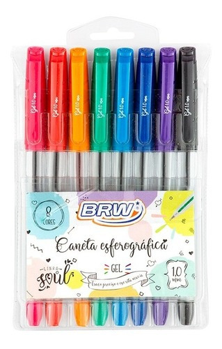 Bolígrafo Roller Gel Blíster X8 Colores Hermoso Trazo Brw 