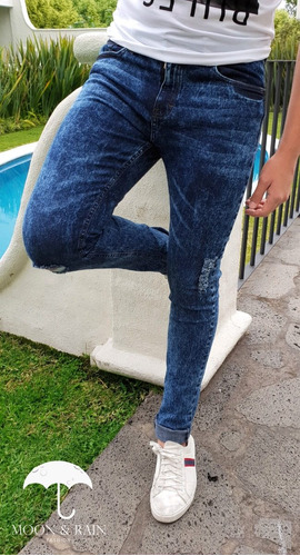 Jeans Skinny Azul Fuerte Desgarrado 002 Moon & Rain