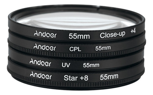 Andoer 55mm Uv+cpl+close-up+4 +estrella Filtro Circular De 8