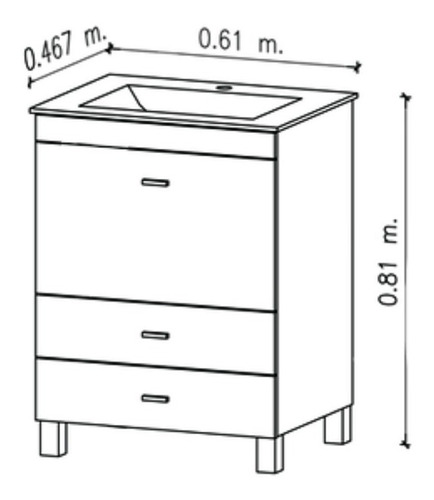 Imagen 2 de 2 de Mueble para baño Amube Vali de 61cm de ancho, 81cm de alto y 46.7cm de profundidad con bacha y mueble color blanco con un agujero para grifería