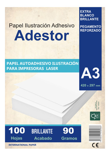 Papel Autoadhesivo Ilustración A3 Semi Gloss X100hj Adhesivo