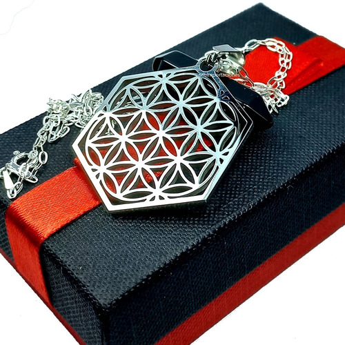 Colgante Flor De La Vida Acero + Cadena De Plata 925 + Caja