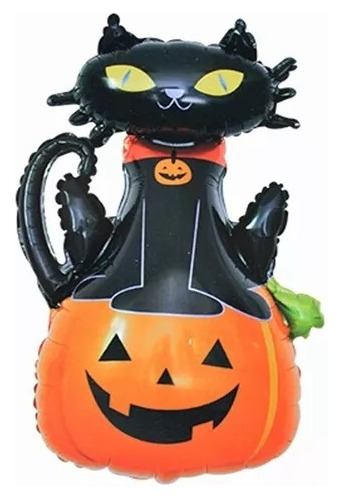 Pack 12 Globos Metálico Calabazagato Halloween 68cm No Varas