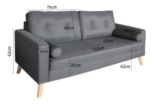 Imagen 5 de 10 de Sillon Brett Sofa 3 Cuerpos Lino Y Madera Nórdico