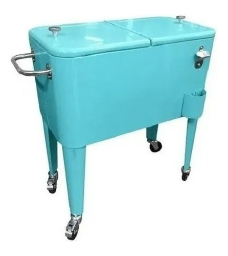 Cooler Retro Metálico Manilla Y Ruedas 60 Litros