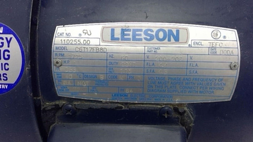 Leeson C6t17fb8d 1hp 200-208v 1800rpm 4p D56 3ph 60hz Te Bbr