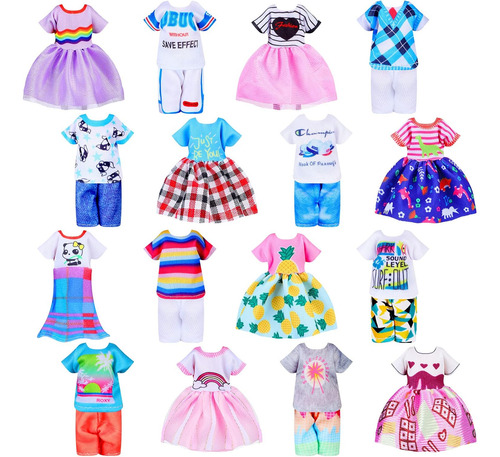 16 Piezas De Ropa De Muñeca Para Niña, Ropa De Muñeca De 6 P
