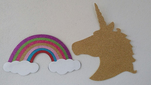 Kit Unicórnio E Arco Iris Grande Em Eva Com Glitter