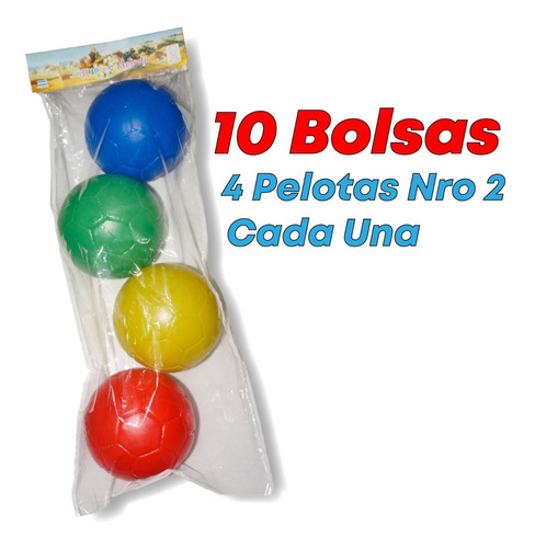 (x10) Pack Con 4 Pelotas N°2 Plasticas C/u - Varios Colores