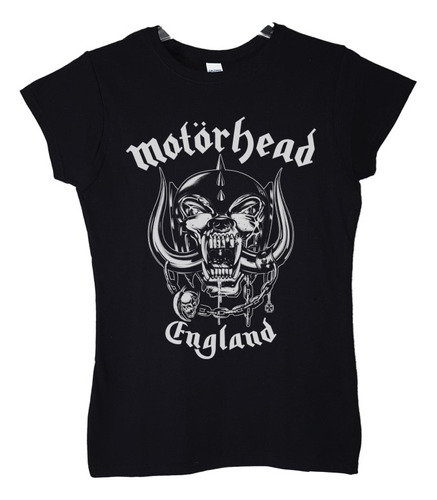 Polera Mujer Motorhead England Blanco-negro Metal Abominatro