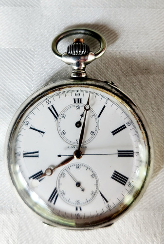 Reloj De Bolsillo Antiguo Longines De Plata 900. Funcionando Plateado (Usado)