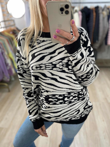 Sweater Aminal Print Cebra Mujer The Big Shop