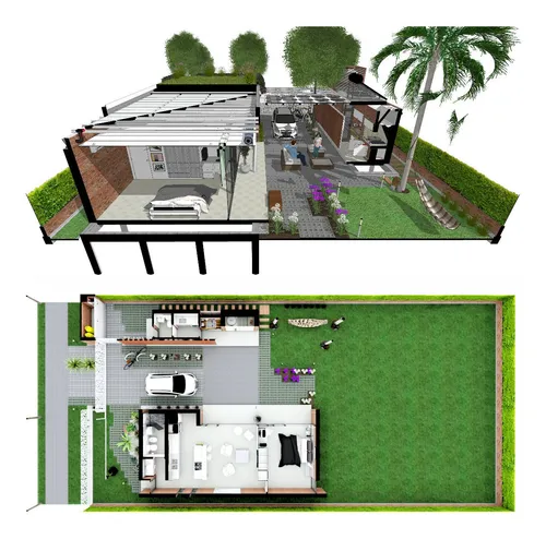 Plano De Casa Moderna Rústica Medidas Diseño Color 82m2