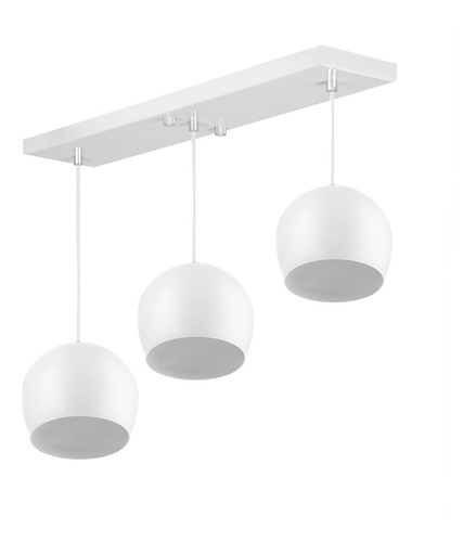 Lustre Pendente Bola Triplo Base Retangular Branco