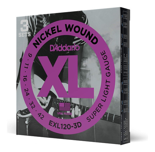 Pack X3 Cuerdas D'addario Nickel Exl120 9 - 42 Guitarra
