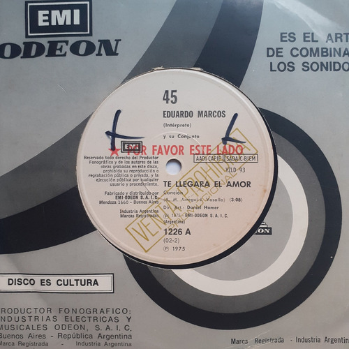 Vinilo Simple - Eduardo Marcos (te Llegara El Amor) (Usado)
