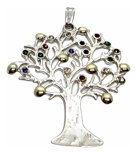 Medalla Arbol De La Vida Con Piedras Multicolor De Plata