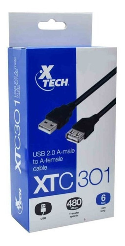 Xtech Cable Extensión Usb 2.0  Xtc301 1.8metros (sumcomcr)